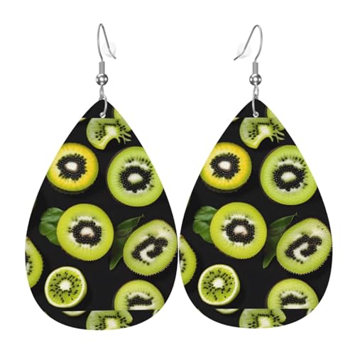 Grüne Kiwi-Leder-Ohrringe-Paare in Tropfenform aus Kunstleder für Frauen, leichtes Leder, baumelnde Ohrringe. von Ninainaid
