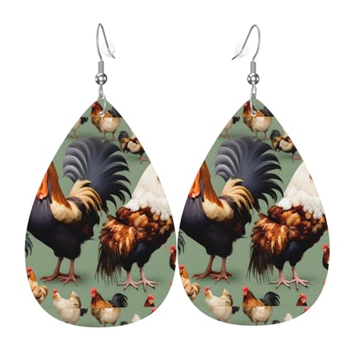Hahn- und Huhn-Leder-Ohrring-Paare in Tropfenform, Kunstleder-Ohrring-Set für Frauen, leichtes Leder, baumelnde Ohrringe. von Ninainaid