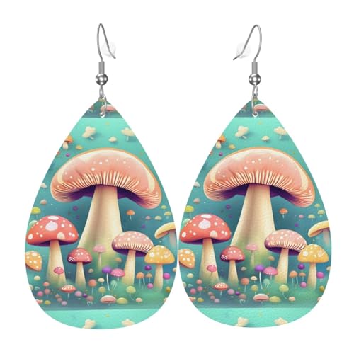 Hübsche kleine Pilz-Leder-Ohrring-Paare in Tropfenform, Kunstleder-Ohrring-Set für Frauen, leichtes Leder, baumelnde Ohrringe. von Ninainaid