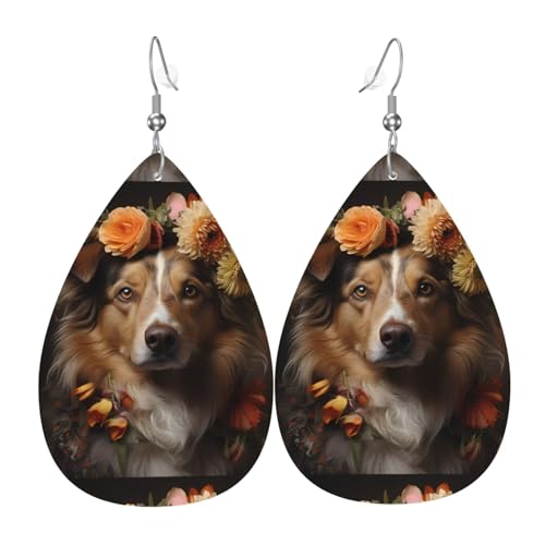 Hund Mädchen mit Blumen Leder Ohrringe Paar Tropfen Kunstleder Ohrringe Set für Frauen Leichte Leder baumeln Tropfen Ohrringe von Ninainaid