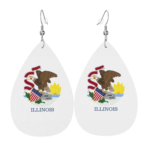 Illinois State Flag Leder Ohrringe Paar Tropfen Kunstleder Ohrringe Set für Frauen Leichte Leder Dangle Drop Ohrringe von Ninainaid