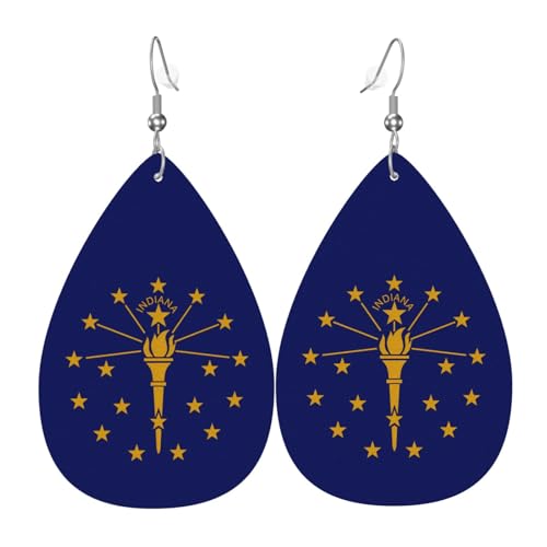 Indiana State Flag Leder Ohrringe Paar Tropfen Kunstleder Ohrringe Set für Frauen Leichte Leder baumeln Tropfen Ohrringe von Ninainaid