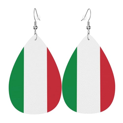 Italienische Flagge, Leder-Ohrring-Paar, Tropfenform, Kunstleder-Ohrring-Set für Frauen, leichtes Leder, baumelnde Ohrringe. von Ninainaid