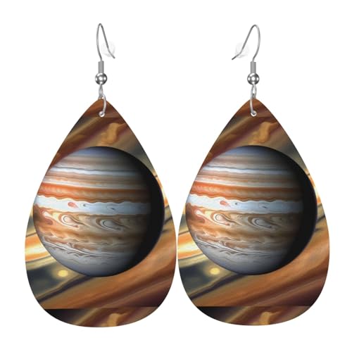 Jupiter Querformat Leder Ohrringe Paar Tropfen Kunstleder Ohrringe Set für Frauen Leichte Leder baumeln Tropfen Ohrringe von Ninainaid