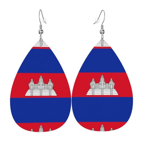Kambodscha Flagge Leder Ohrringe Paar Tropfen Kunstleder Ohrringe Set für Frauen Leichte Leder baumeln Tropfen Ohrringe von Ninainaid