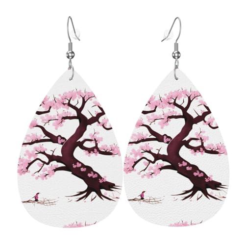 Kirschblüten Baum Leder Ohrringe Paar Tropfen Kunstleder Ohrringe Set für Frauen Leichte Leder baumeln Tropfen Ohrringe von Ninainaid