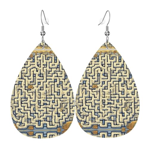 Labyrinth Schatzkarte Leder Ohrring Paar Tropfen Kunstleder Ohrringe Set für Frauen Leichte Leder baumeln Tropfen Ohrringe von Ninainaid