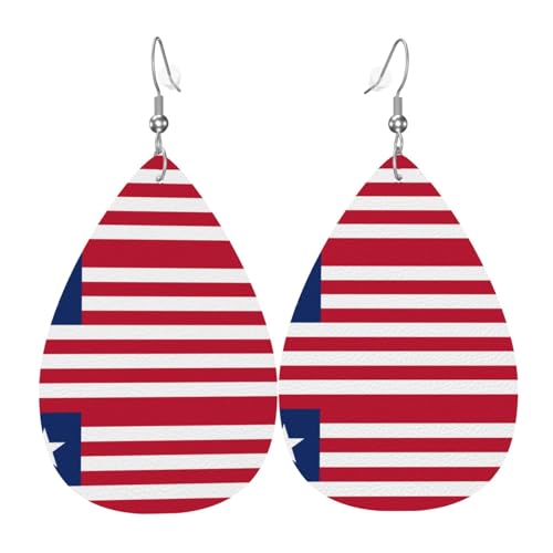 Liberianische Flagge, Leder-Ohrring-Paare, Tropfenform, Kunstleder-Ohrring-Set für Frauen, leichtes Leder, baumelnde Ohrringe. von Ninainaid