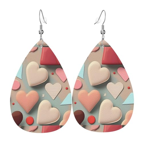 Liebesmuster Leder-Ohrringe-Paare in Tropfenform, Kunstleder-Ohrring-Set für Frauen, leichtes Leder, baumelnde Ohrringe. von Ninainaid