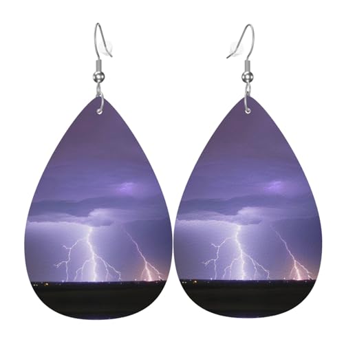 Lightning Storm Leder-Ohrring-Paare in Tropfenform aus Kunstleder für Frauen, leichtes Leder, baumelnde Ohrringe. von Ninainaid