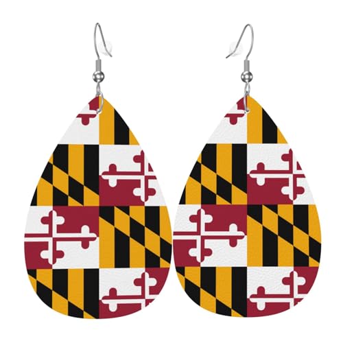 Maryland State Flag Leder-Ohrring-Paare in Tropfenform, Kunstleder-Ohrring-Set für Frauen, leichtes Leder, baumelnde Ohrringe. von Ninainaid