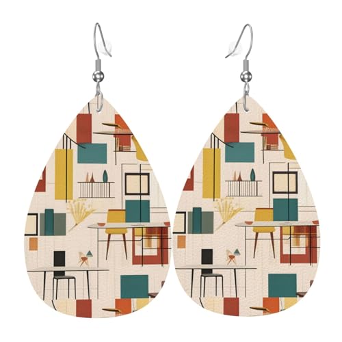 Mid Century Moderne Leder-Ohrringe-Paare in Tropfenform aus Kunstleder für Frauen, leichtes Leder, baumelnde Ohrringe. von Ninainaid