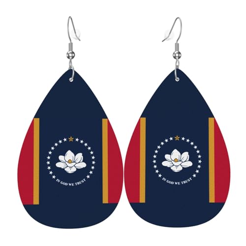 Mississippi Staatsflagge Leder Ohrringe Paar Tropfenform Kunstleder Ohrringe Set für Frauen Leichte Leder Dangle Drop Ohrringe von Ninainaid