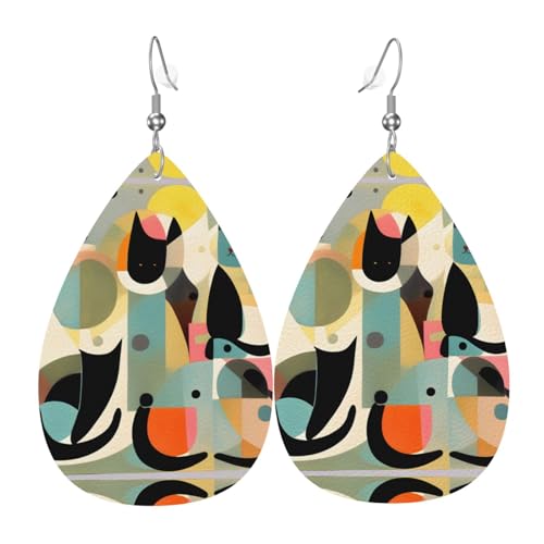 Moderne Kunst Katze Leder Ohrringe Paar Tropfen Kunstleder Ohrringe Set für Frauen Leichte Leder baumeln Tropfen Ohrringe von Ninainaid