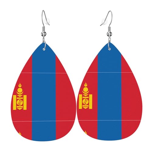 Mongolische Flagge, Leder-Ohrring-Paare, Tropfenform, Kunstleder-Ohrring-Set für Frauen, leichtes Leder, baumelnde Ohrringe. von Ninainaid