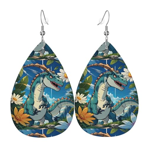 Niedliche Dinosaurier-Leder-Ohrring-Paare in Tropfenform, Kunstleder-Ohrring-Set für Frauen, leichtes Leder, baumelnde Ohrringe. von Ninainaid