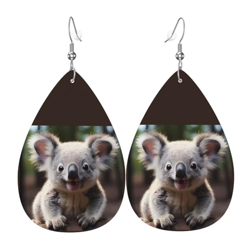 Niedliche Koala-Leder-Ohrring-Paare in Tropfenform aus Kunstleder für Frauen, leichtes Leder, baumelnde Ohrringe. von Ninainaid