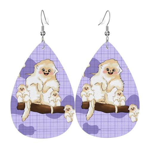 Niedliche goldene Affen-Leder-Ohrring-Paare in Tropfenform, Kunstleder-Ohrring-Set für Frauen, leichtes Leder, baumelnde Ohrringe. von Ninainaid