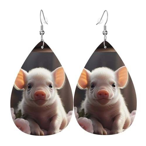 Niedliche junge Schweine-Leder-Ohrringe-Paare in Tropfenform aus Kunstleder für Frauen, leichtes Leder, baumelnde Ohrringe. von Ninainaid