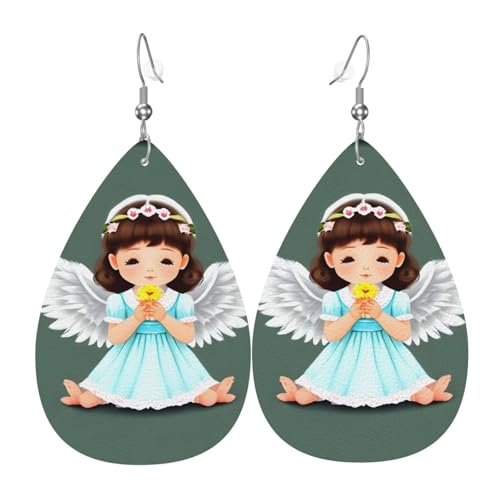 Niedliche kleine Engel-Leder-Ohrringe-Paare in Tropfenform aus Kunstleder für Frauen, leichtes Leder, baumelnde Ohrringe. von Ninainaid