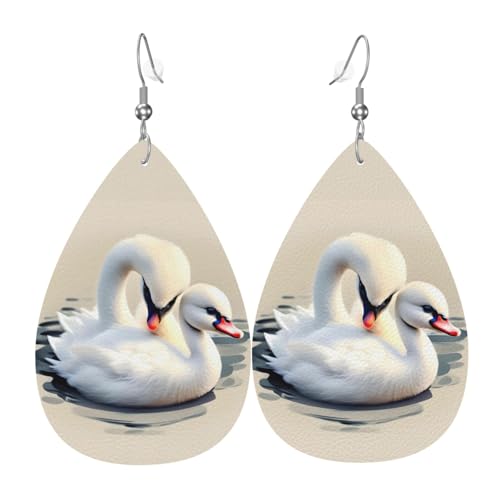 Niedliche kleine Schwan-Leder-Ohrringe-Paare in Tropfenform aus Kunstleder für Frauen, leichtes Leder, baumelnde Ohrringe. von Ninainaid