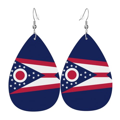 Ohio State Flag Leder-Ohrring-Paare in Tropfenform, Kunstleder-Ohrring-Set für Frauen, leichtes Leder, baumelnde Ohrringe. von Ninainaid