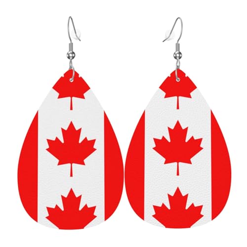 Ohrringe aus Leder mit kanadischer Flagge, Tropfenform, Kunstleder-Ohrringe, Set für Damen, leichtes Leder, baumelnde Ohrringe. von Ninainaid