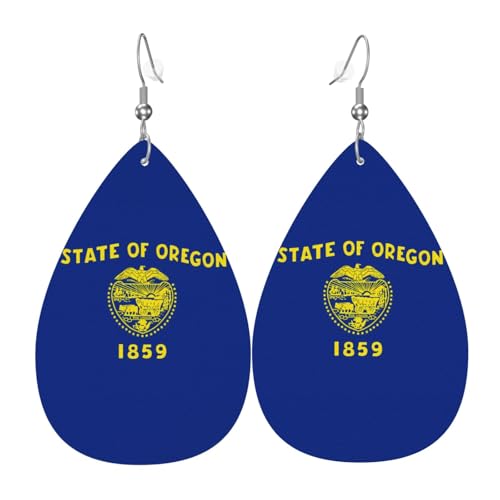 Oregon Staatsflagge Leder-Ohrring-Paare Tropfenform Kunstleder Ohrringe Set für Frauen leichte Leder baumeln Tropfen Ohrringe von Ninainaid