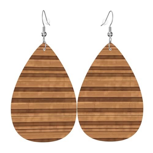 Originelle Holzfarbtextur, Leder-Ohrring-Paar, Tropfenform, Kunstleder-Ohrring-Set für Damen, leichtes Leder, baumelnde Ohrringe. von Ninainaid