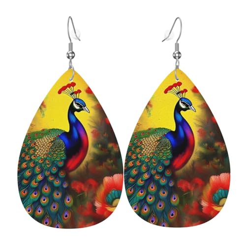 Pfauenblumen-Leder-Ohrring-Paare in Tropfenform, Kunstleder-Ohrring-Set für Frauen, leichtes Leder, baumelnde Ohrringe. von Ninainaid