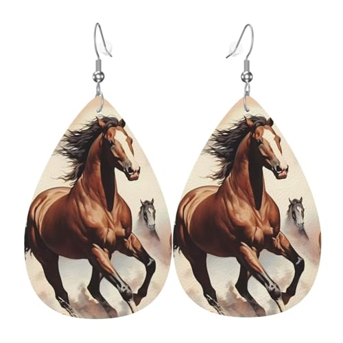 Prancing Brown Horse Leder Ohrringe Paar Tropfen Kunstleder Ohrringe Set für Frauen Leichte Leder baumeln Tropfen Ohrringe von Ninainaid