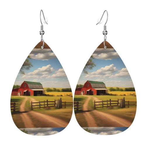 Ranch View Leder-Ohrring-Paare in Tropfenform aus Kunstleder für Frauen, leichtes Leder, baumelnde Ohrringe. von Ninainaid