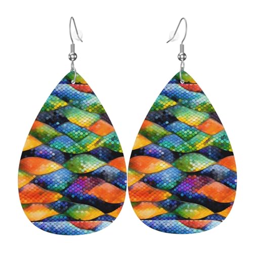 Regenbogenfischschuppen-Leder-Ohrring-Paare in Tropfenform, Kunstleder-Ohrring-Set für Frauen, leichtes Leder, baumelnde Ohrringe. von Ninainaid