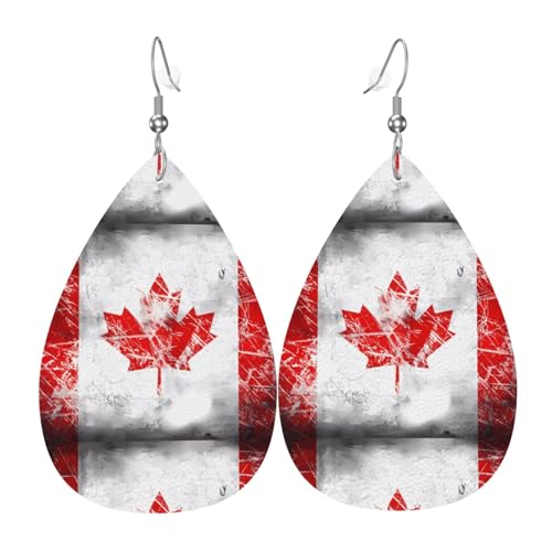 Retro Kanada Flagge Leder Ohrringe Paar Tropfen Kunstleder Ohrringe Set für Frauen Leichte Leder baumeln Tropfen Ohrringe von Ninainaid