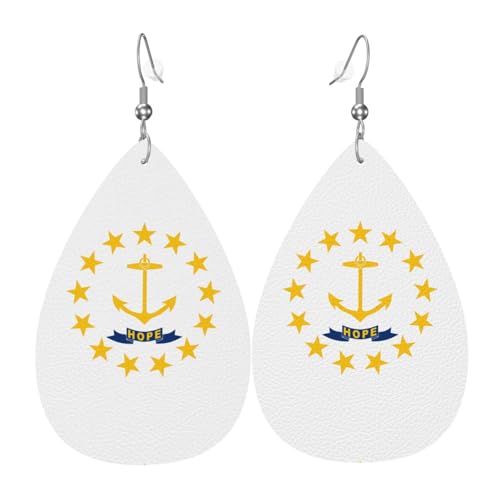 Rhode Island State Flag Leder-Ohrring-Paare in Tropfenform, Kunstleder-Ohrring-Set für Frauen, leichtes Leder, baumelnde Ohrringe. von Ninainaid