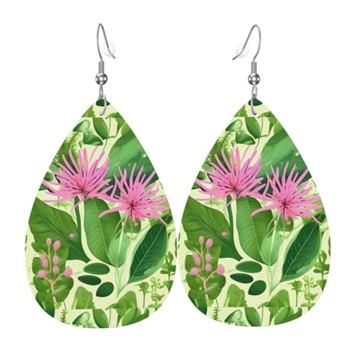 Rosa Pflanzenblumen-Leder-Ohrring-Paare in Tropfenform aus Kunstleder für Damen, leichtes Leder, baumelnde Ohrringe. von Ninainaid