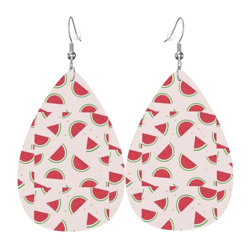 Rosa Wassermelonen-Leder-Ohrring-Paare in Tropfenform aus Kunstleder für Frauen, leichtes Leder, baumelnde Ohrringe. von Ninainaid