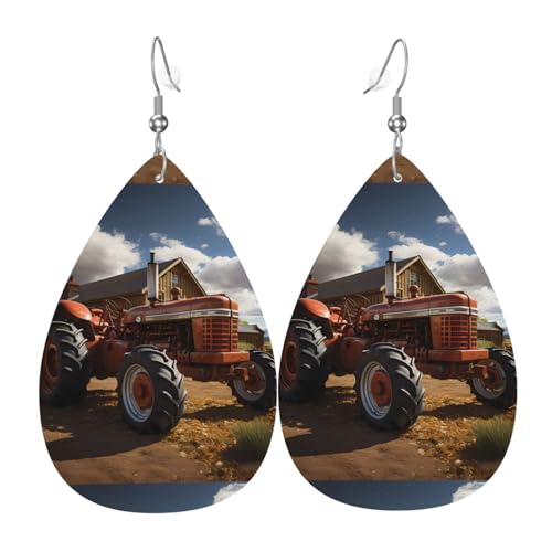 Rote Traktor-Leder-Ohrring-Paare in Tropfenform, Kunstleder-Ohrring-Set für Frauen, leichtes Leder, baumelnde Ohrringe. von Ninainaid