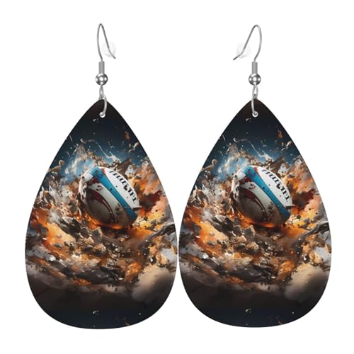 Rugby on Fire Leder-Ohrring-Paare in Tropfenform aus Kunstleder für Frauen, leichtes Leder, baumelnde Ohrringe. von Ninainaid