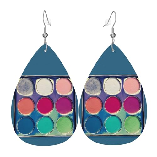 Runde Farbpalette, Leder-Ohrring-Paar, Tropfenform, Kunstleder-Ohrring-Set für Damen, leichtes Leder, baumelnde Ohrringe. von Ninainaid