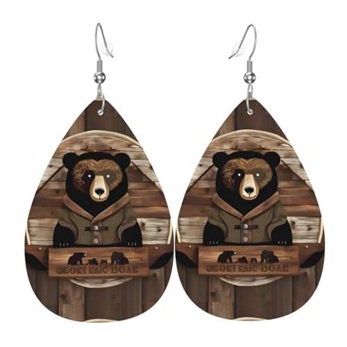 Rustikale Lodge-Bär-Leder-Ohrring-Paare in Tropfenform, Kunstleder-Ohrring-Set für Frauen, leichtes Leder, baumelnde Ohrringe. von Ninainaid