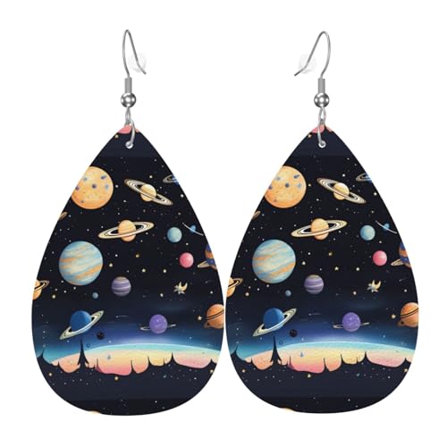 Saturn Jupiter Earth Leder-Ohrring-Paare Teardrop Kunstleder Ohrringe Set für Frauen Leichte Leder baumeln Tropfen Ohrringe von Ninainaid