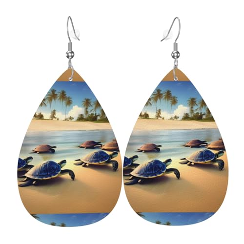 Schildkröten am Strand Leder-Ohrring-Paare Tropfenförmige Kunstleder-Ohrringe Set für Frauen leichte Leder-Hängeohrringe von Ninainaid