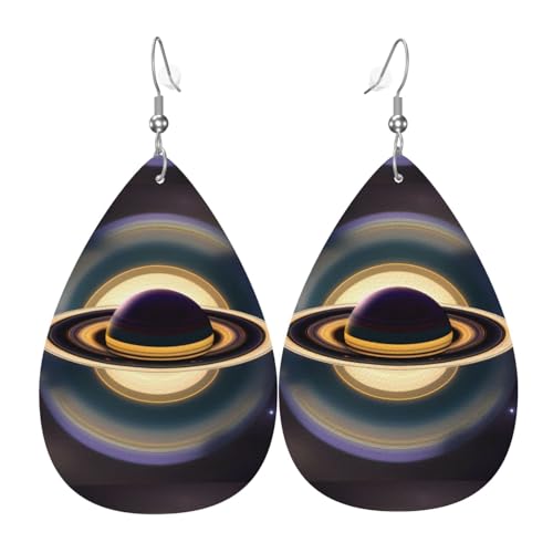 Schöne Saturn-Leder-Ohrring-Paare in Tropfenform aus Kunstleder für Frauen, leichtes Leder, baumelnde Ohrringe. von Ninainaid