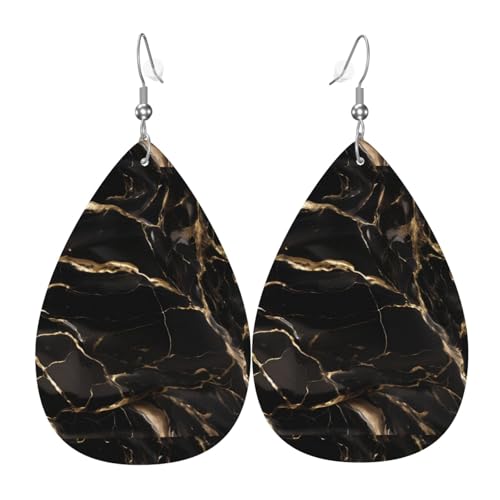 Schwarz Gold Marmor Leder Ohrringe Paar Tropfen Kunstleder Ohrringe Set für Frauen Leichte Leder baumeln Tropfen Ohrringe von Ninainaid