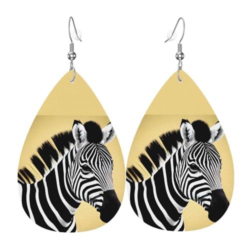 Schwarze und weiße Zebra-Leder-Ohrringe-Paare in Tropfenform aus Kunstleder für Frauen, leichtes Leder, baumelnde Ohrringe. von Ninainaid