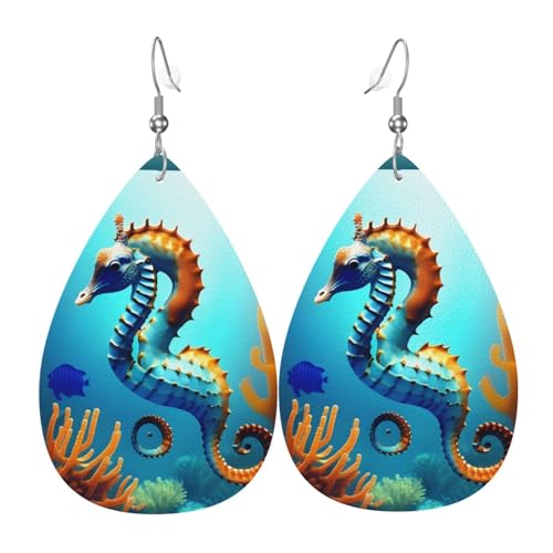 Seepferdchen-Leder-Ohrring-Paare in Tropfenform aus Kunstleder für Frauen, leichtes Leder, baumelnde Ohrringe. von Ninainaid