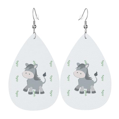 Smiling Esel Leder Ohrring Paar Tropfen Kunstleder Ohrringe Set für Frauen Leichte Leder Dangle Drop Ohrringe von Ninainaid