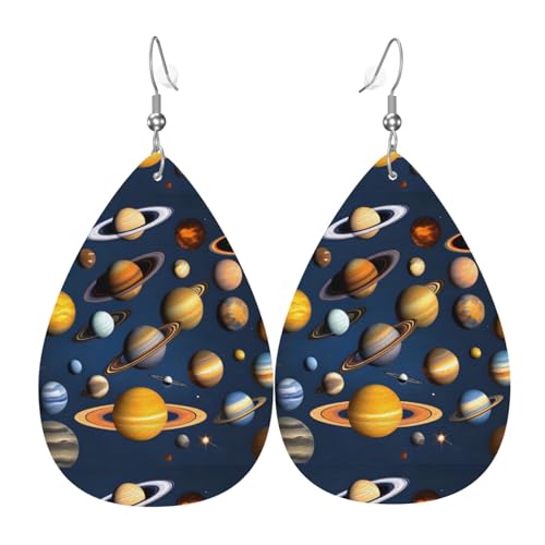 Sonnensystem Planeten Leder Ohrring Paar Teardrop Kunstleder Ohrringe Set für Frauen Leichte Leder Dangle Drop Ohrringe von Ninainaid