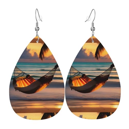 Sonnenuntergang Strand Hängematte Leder Ohrringe Paar Tropfen Kunstleder Ohrringe Set für Frauen Leichte Leder baumeln Tropfen Ohrringe von Ninainaid